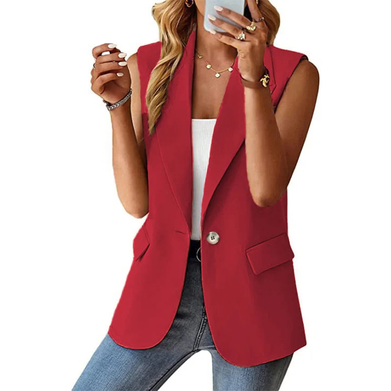 2024 Spring/Summer New Polo Collar Suit Vest Women's Style Commuter Sleeveless Cardigan Tank Top Women