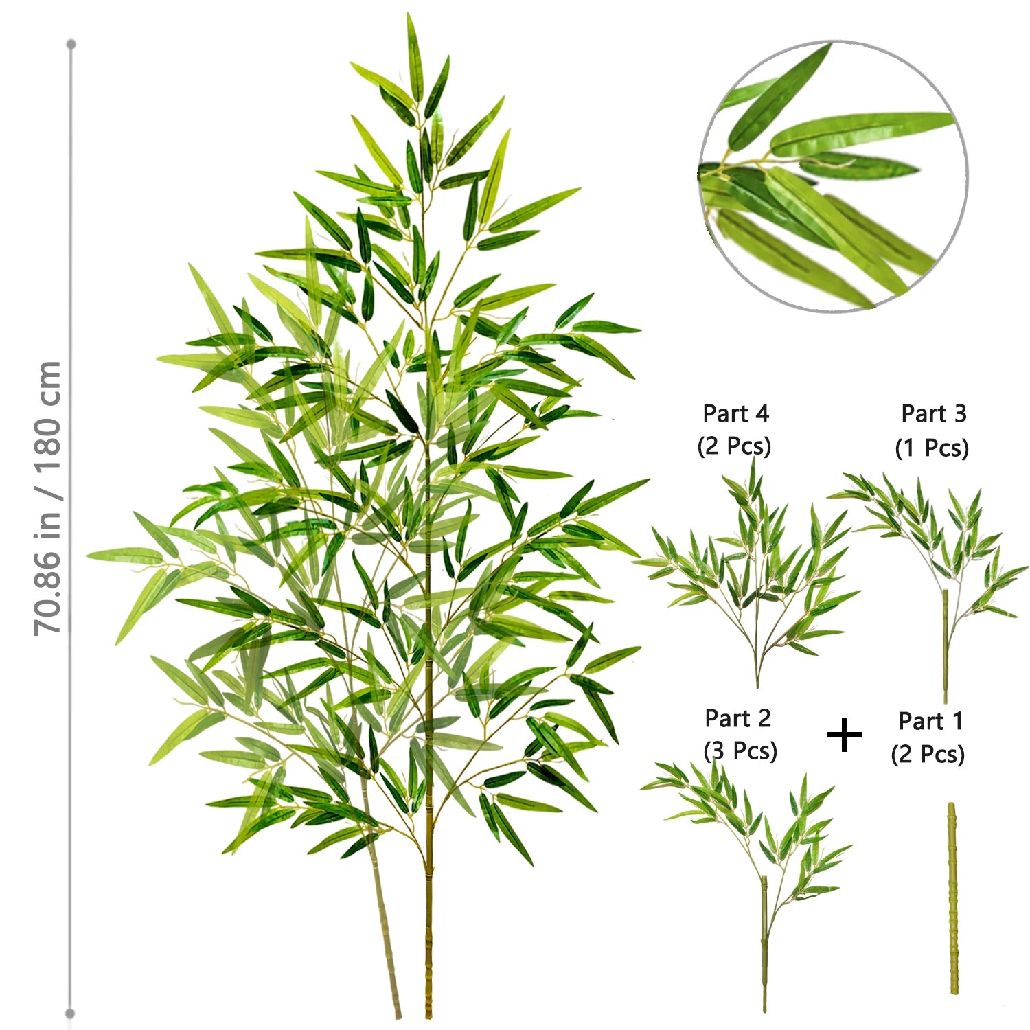 120-240cm/94.48in Artificial Green Bamboo Leaves, Fake Branch Plants, Suitable for Home,  Commercial Office Decoration