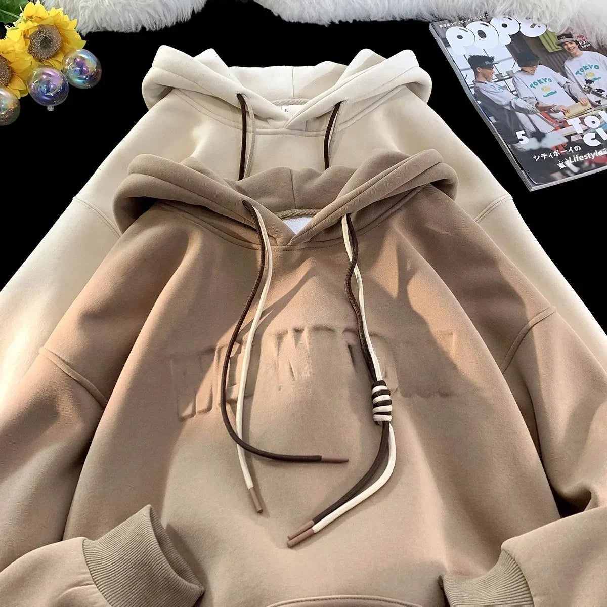 American Style Thickened Hoodie Men's Autumn Winter New Fashion Brand Fleece Lined Thickened Cityboy Japanese Style Jacket