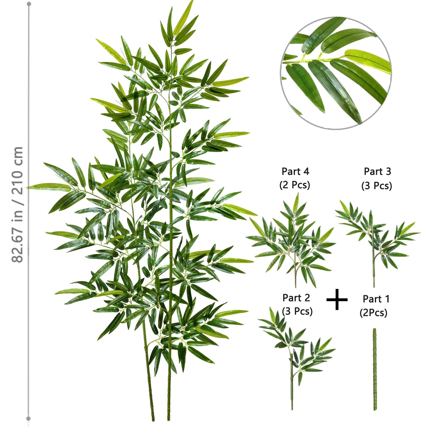 120-240cm/94.48in Artificial Green Bamboo Leaves, Fake Branch Plants, Suitable for Home,  Commercial Office Decoration