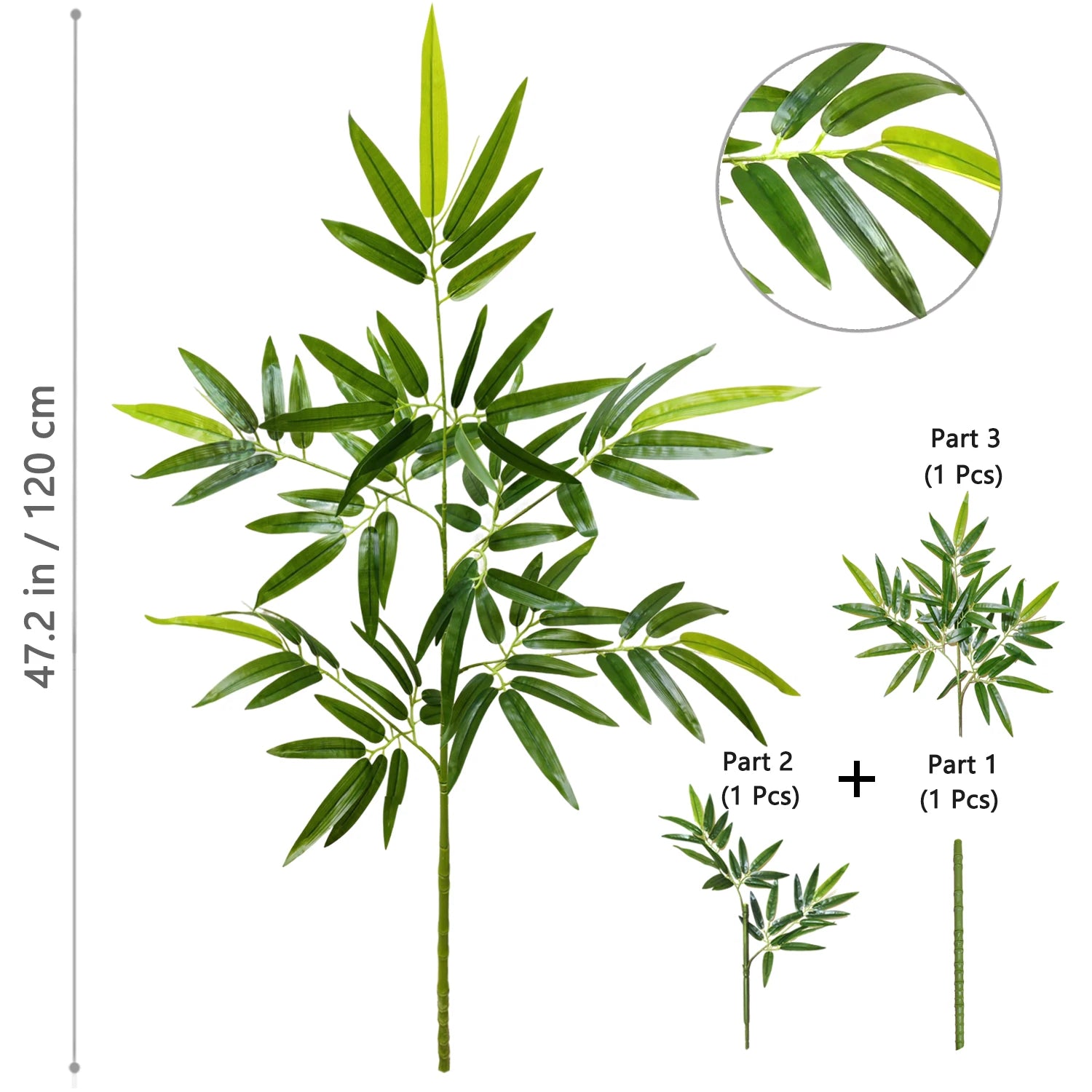 120-240cm/94.48in Artificial Green Bamboo Leaves, Fake Branch Plants, Suitable for Home,  Commercial Office Decoration