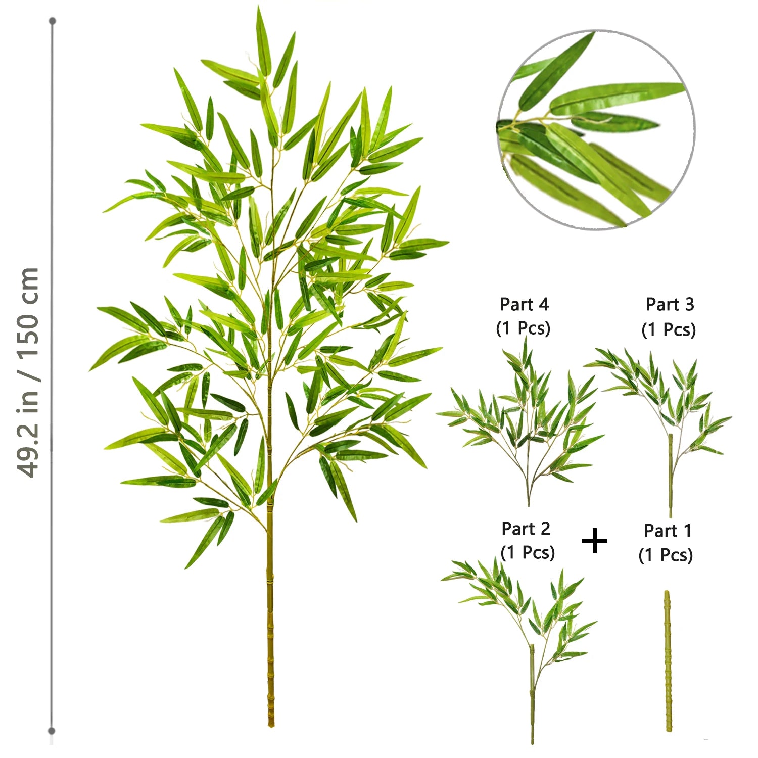 120-240cm/94.48in Artificial Green Bamboo Leaves, Fake Branch Plants, Suitable for Home,  Commercial Office Decoration