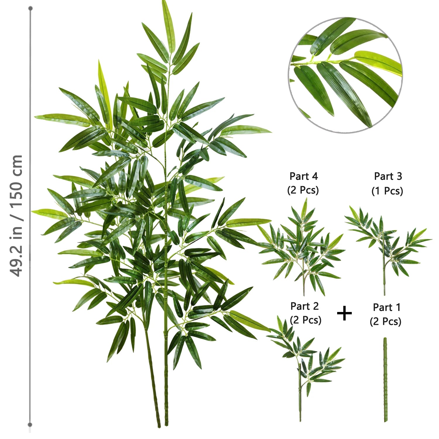 120-240cm/94.48in Artificial Green Bamboo Leaves, Fake Branch Plants, Suitable for Home,  Commercial Office Decoration