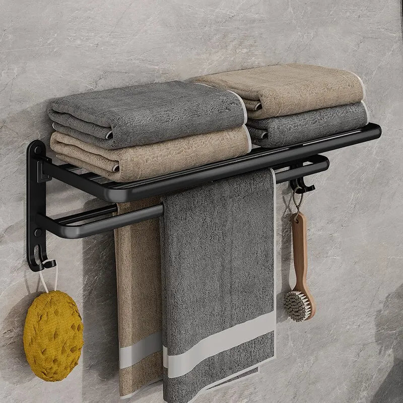Foldable Matte Black Towel Rack