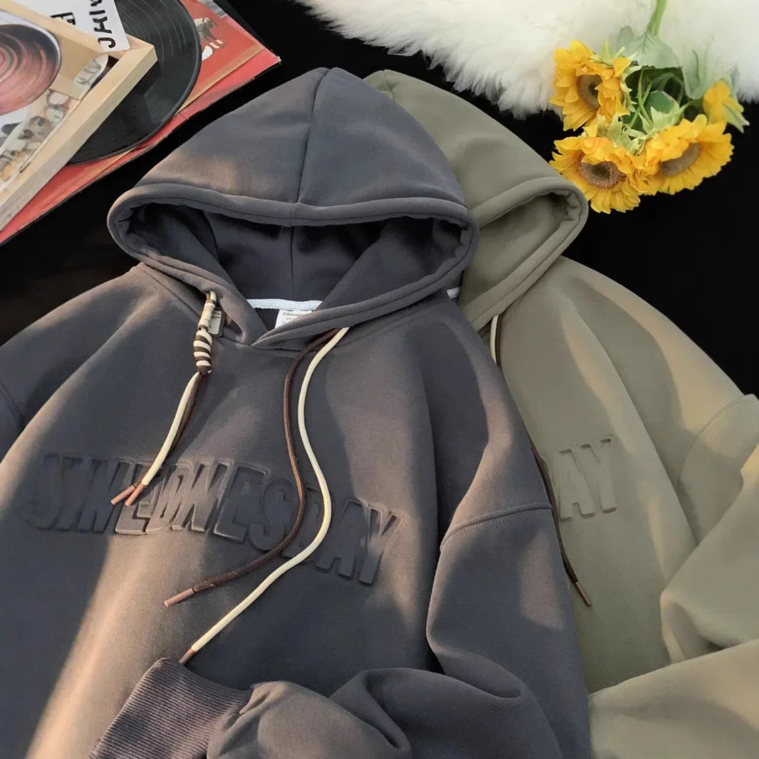 American Style Thickened Hoodie Men's Autumn Winter New Fashion Brand Fleece Lined Thickened Cityboy Japanese Style Jacket