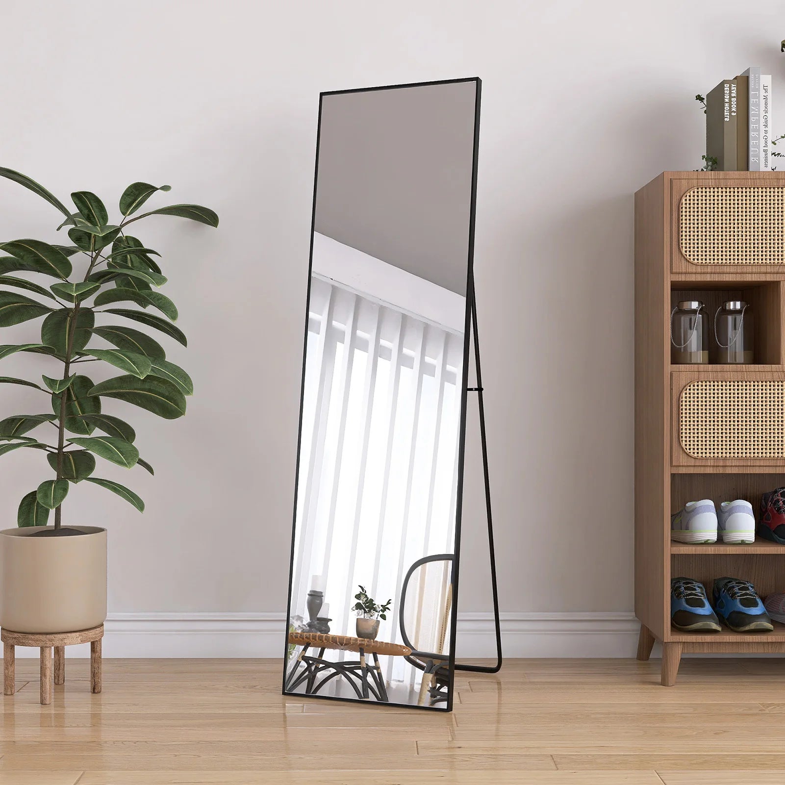 Anajqaqia Tempered Glass Floor Mirror 140x40cm Black