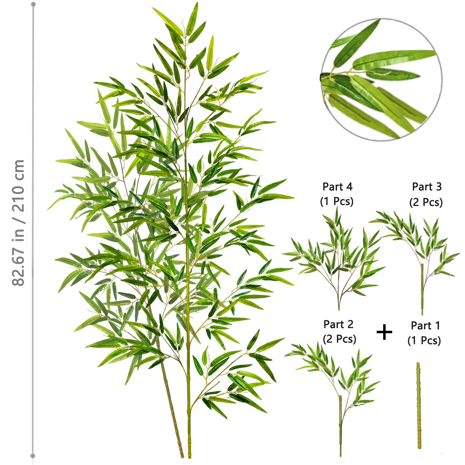 120-240cm/94.48in Artificial Green Bamboo Leaves, Fake Branch Plants, Suitable for Home,  Commercial Office Decoration