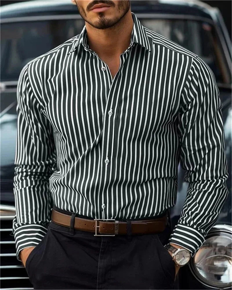 Men's Shirt Button Shirt Casual Shirt Black Red Blue Long Sleeve Striped Lapel Daily Vacation Wear Fashion Casual Tops Shirt