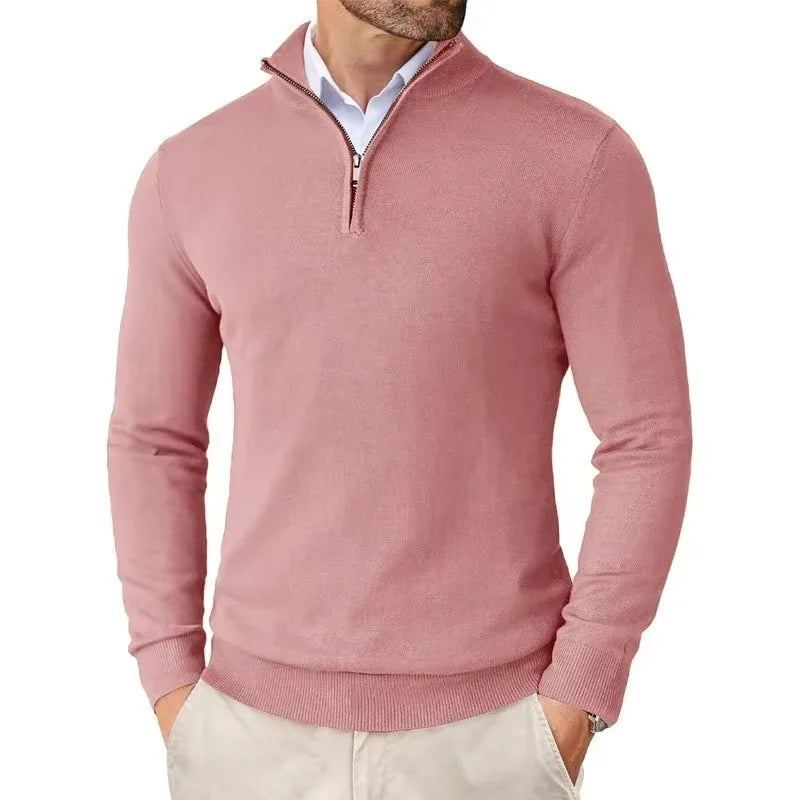 Men's Quarter Zip Up Sweaters Slim Fit Lightweight Pullover Outdoor Mock Neck Tops Half Turtleneck Knitted Streetwear