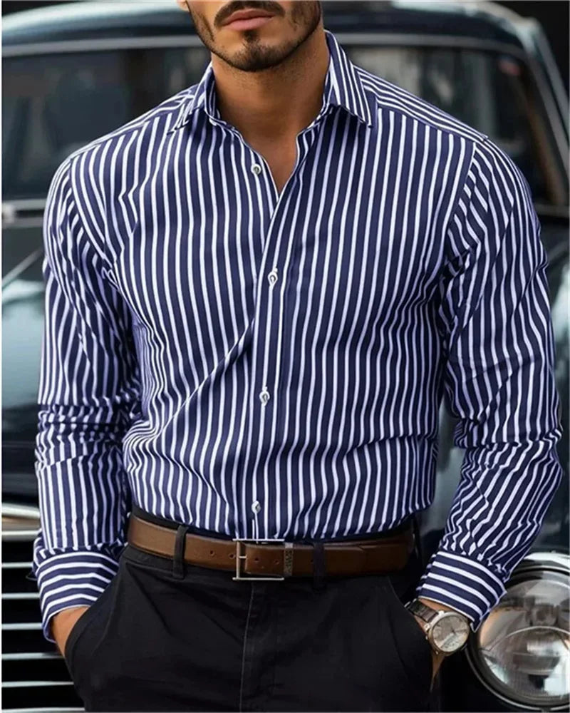 Men's Shirt Button Shirt Casual Shirt Black Red Blue Long Sleeve Striped Lapel Daily Vacation Wear Fashion Casual Tops Shirt