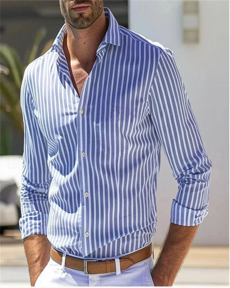 Men's Shirt Button Shirt Casual Shirt Black Red Blue Long Sleeve Striped Lapel Daily Vacation Wear Fashion Casual Tops Shirt