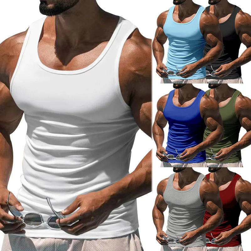 Men's Tight Vest Casual Sports Tank Tops Middle-aged Sleeveless Basic Tops Quick Drying Bodybuilding Vest Tees Fitness Training